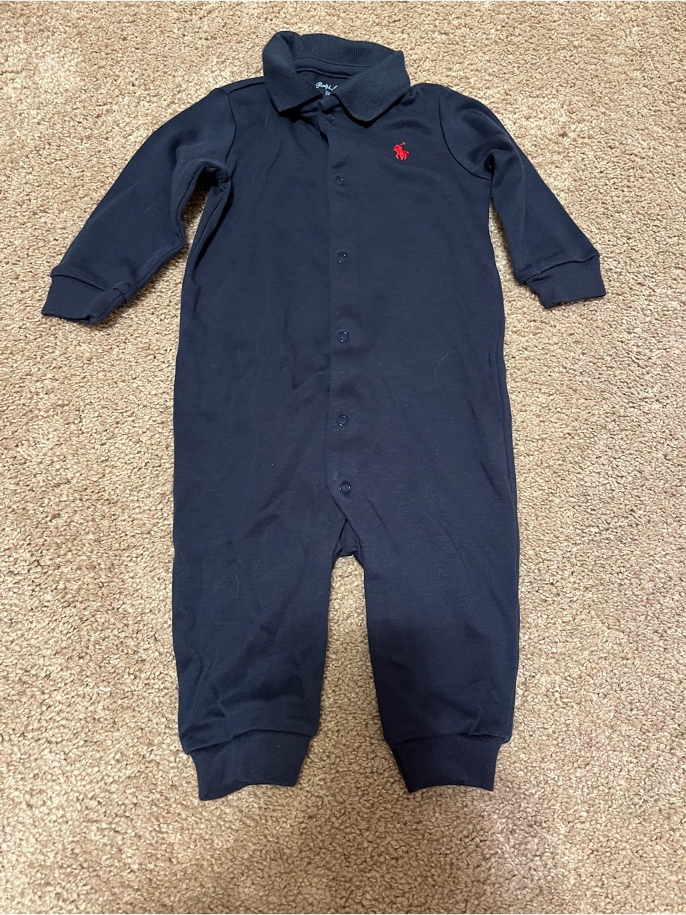 Ralph Lauren Navy One-Piece Footie with Red Pony - brand new